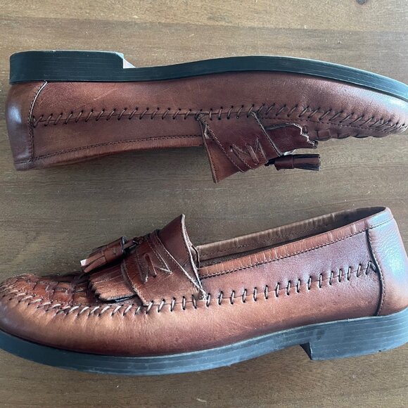Giorgio Brutini Men’s Brown Leather Weaved Tassel Loafers Size 11 D Made Brazil - Picture 4 of 9